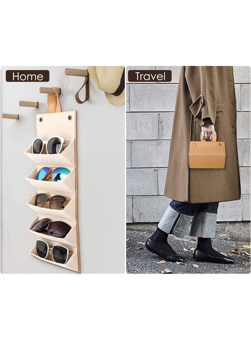 منظم نظارات شمس جلد من 5 فتحات محمول وقابل للطي لحمل وتخزين وعرض النظارات متعددة الأغراض تحافظ على منظمة في المنزل وعند السفر - Image 2